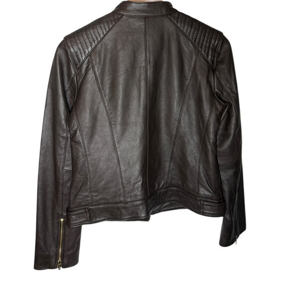 Cole Haan Lambskin Leather Moto Jacket Brown Gold Hardware Small - Picture 2 of 13